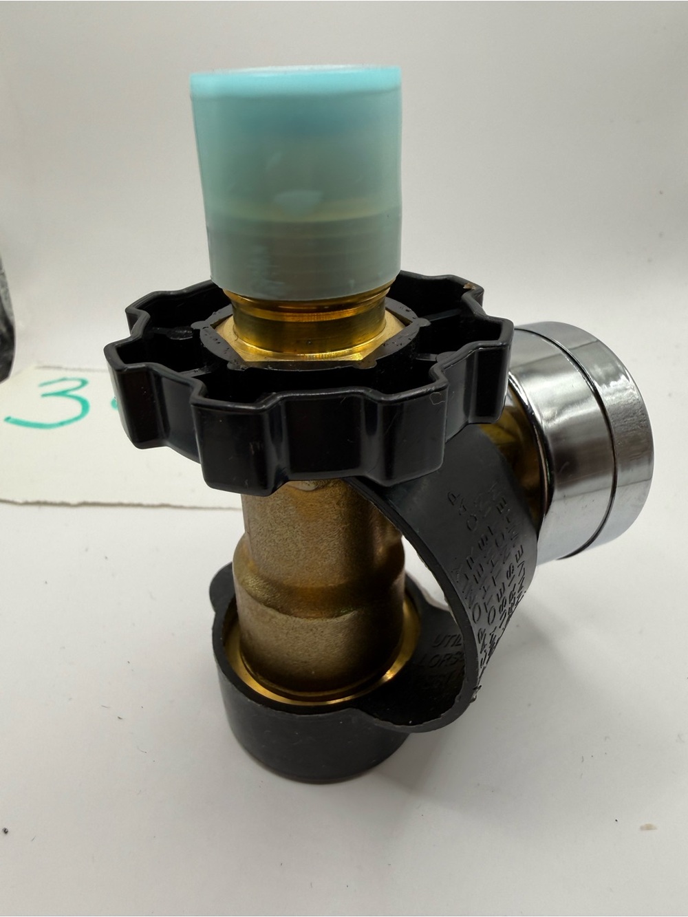 Brass Valve with Black Adjustment Knob and Light Blue Cap - Home Accents